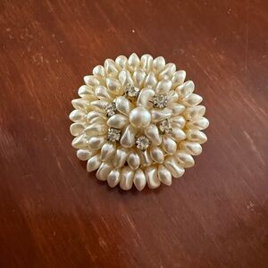 Vintage Faux Pearl Rhinestone Brooch